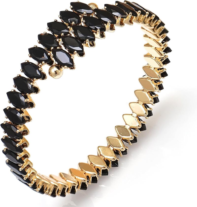Wovanoo Rhinestone Cuff Bracelet Cubic Zirconia Tennis Bracelets Open Adjustable Elastic Bangle for Women - Image 1